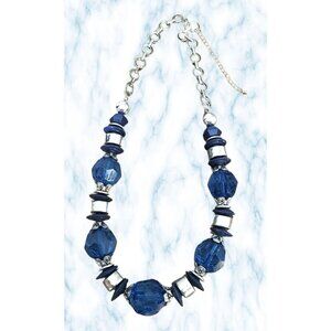 Bold Blue Acrylic Beaded Statement Necklace - 28 Inches, Adjustable